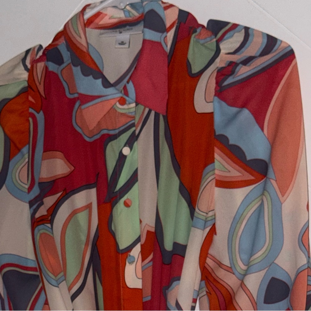 Alexis for Target Wrap Abstract Retro Dress Medium Midi coral blue summer fall - Picture 4 of 8
